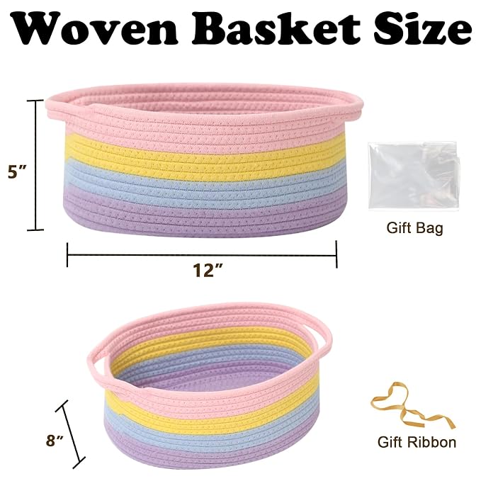 Gift Basket with Gift Bag and Ribbons, Small Rope Woven Shelf Storage, Baskets - Image 2