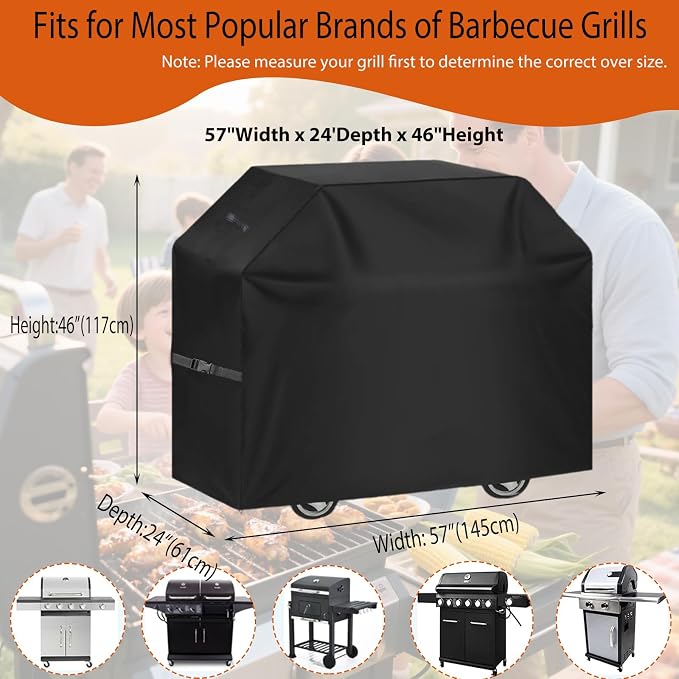 Grill Cover 58 inch BBQ Grill Cover Reinforced Corners & Windproof Clips - Image 4