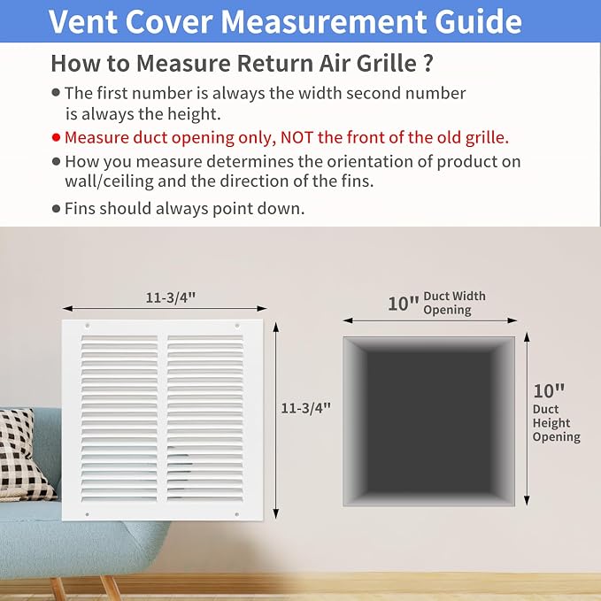 10"W x 10"H Steel Return Air Grille, Air Return Vent Cover - Image 5