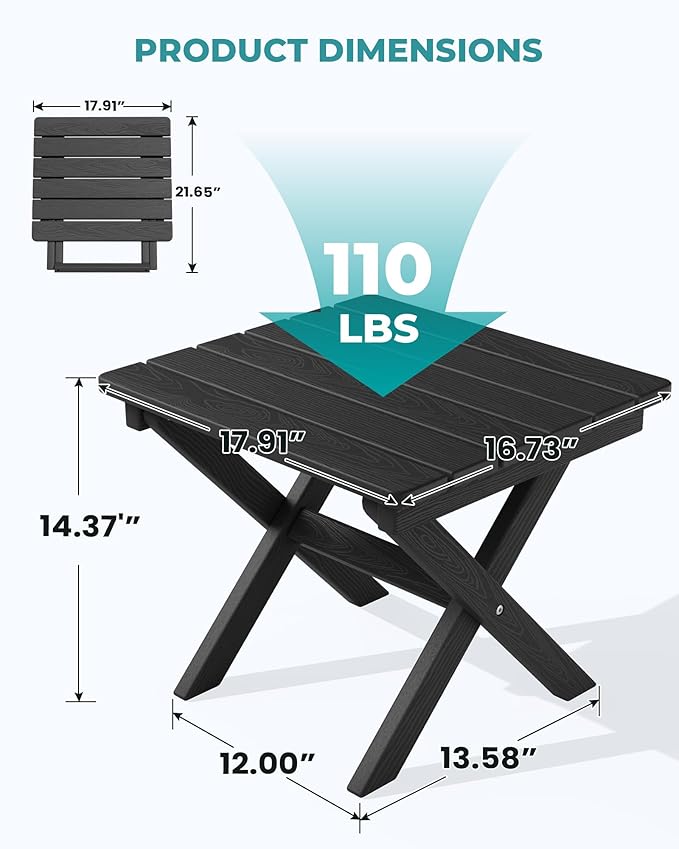SERWALL Folding Outdoor Side Table, HDPE Adirondack Side Table, Portable - Image 3
