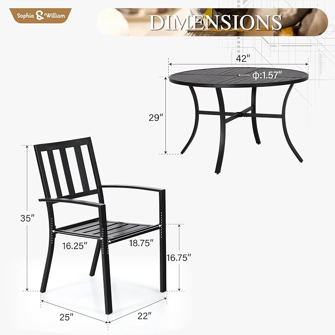 Sophia & William Round Patio Table and Chairs Set, Outdoor Dining Set - Image 6