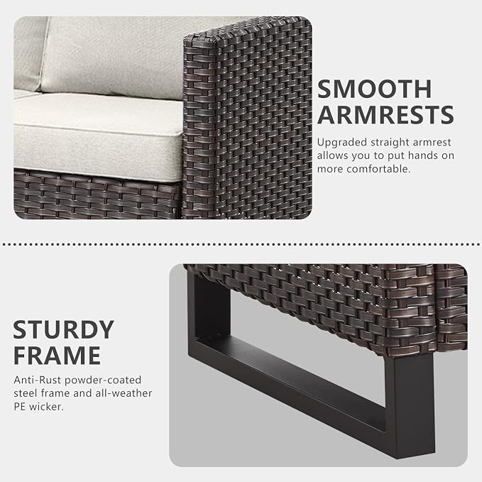 HUMMUH Outdoor Ottomans for Patio Set of 2 PE Wicker Outdoor Footstool - Image 3