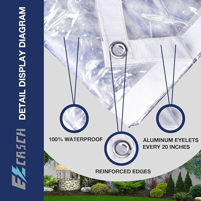 Clear Tarp 10' x 12', 15 OZ Clear Vinyl PVC Tarp Waterproof Tarpaulin 100% - Image 2