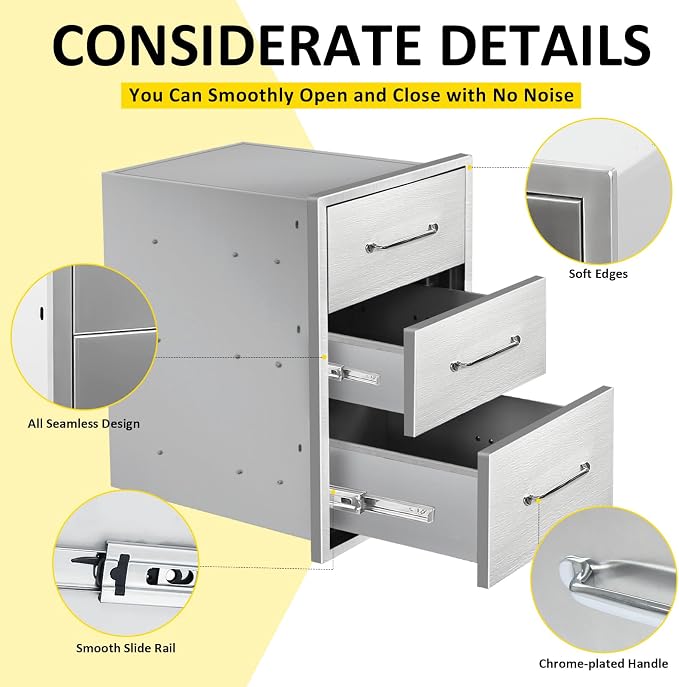Outdoor Kitchen Drawers 15.7" W x 21.6" H x 17.7" D Flush Mount Triple BBQ - Image 4