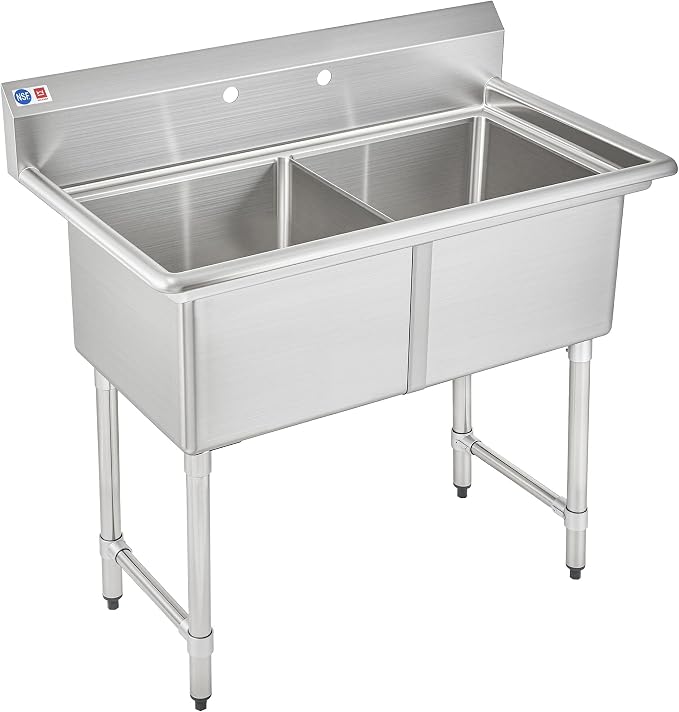 WILPREP 2-Compartment Sink, Freestanding Double Bowl Utility Sink, Work Station by Wilprep