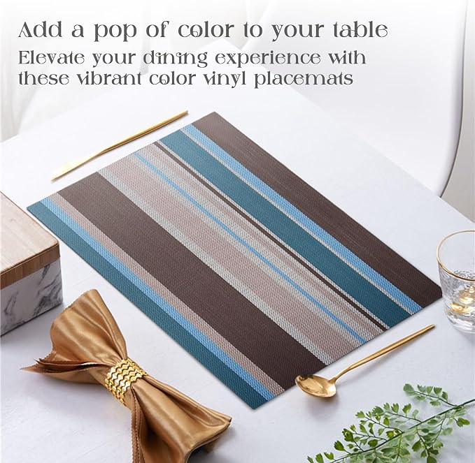 Set of 6 Colorful Striped Vinyl Placemats Heat-Resistant Washable Placemats - Image 6