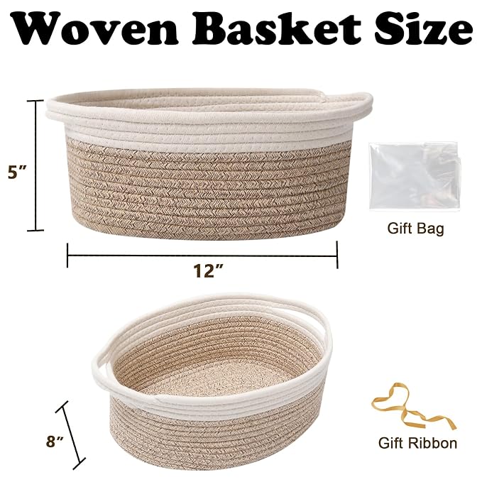 Gift Basket with Gift Bag and Ribbons, Small Rope Woven Shelf Storage, Baskets - Image 2
