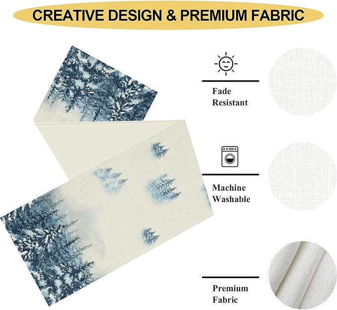 Forest Table Runner, Rustic Farmhouse Mountains Birds Pine Tree Woodland Jungle - Image 4