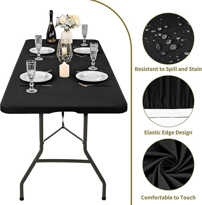 6 Pack Stretch Fabric Table Top Cap Cover, fits 8' Tables, Spandex Table Covers - Image 3