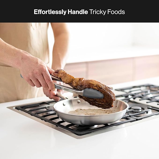 Tongs, 13-Inch Silicone-Tipped with Scalloped Edges, Gray