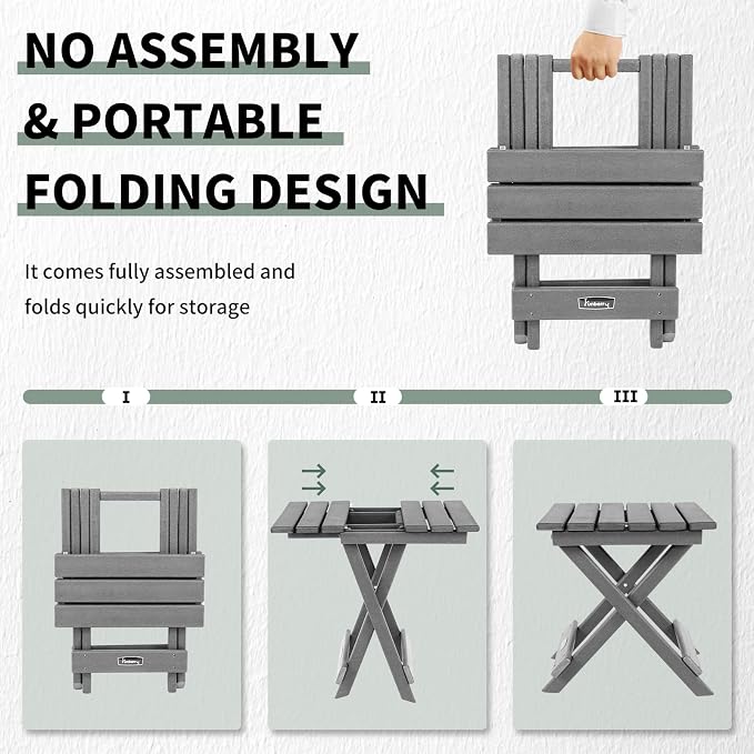 FUNBERRY Outdoor Folding Adirondack Side Table, Portable No Assembly Patio End - Image 4