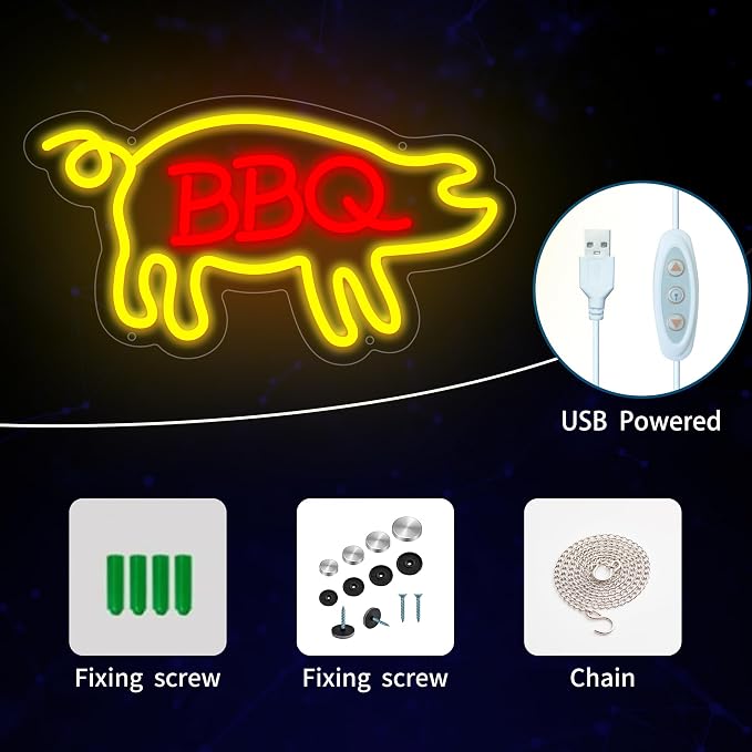 BBQ Neon Signs Barbecue LED Signs Dimmable Neon Lights - Image 3