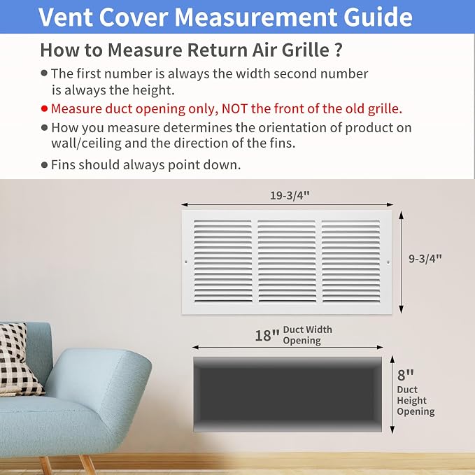 18"W x 8"H Steel Return Air Grille, Air Return Vent Cover - Image 5