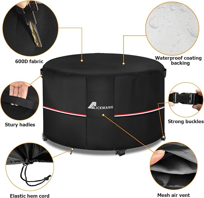 Fire Pit Cover Round 48 Inch Waterproof, Outdoor Heavy Duty Durable 600D - Image 7