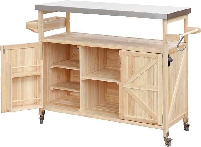 Grill Table, Rolling Bar Cart, Storage Cabinet, Artificial Board, by Unknown