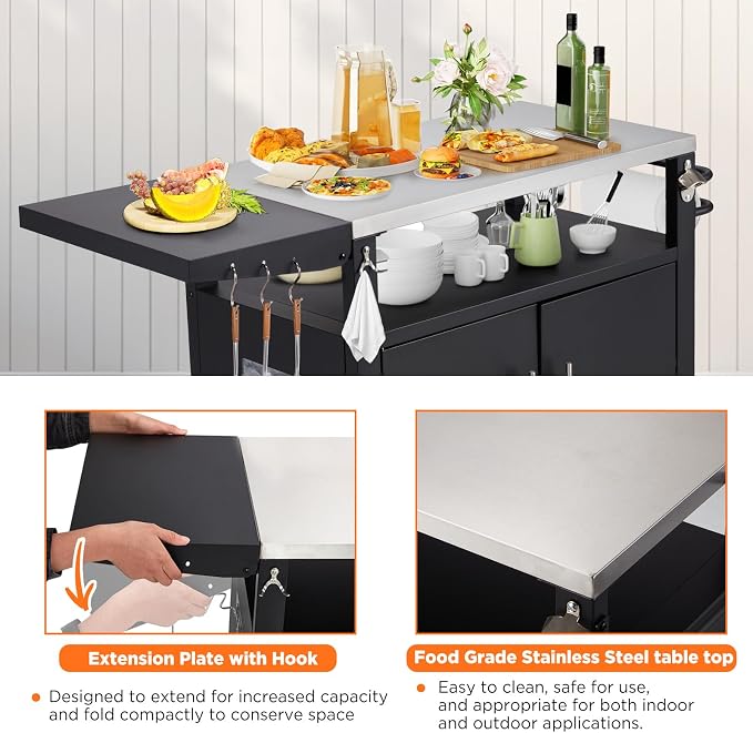 Outdoor Kitchen Storage Cabinet on Wheels, Grill Prep Table Kitchen Cabinets - Image 2