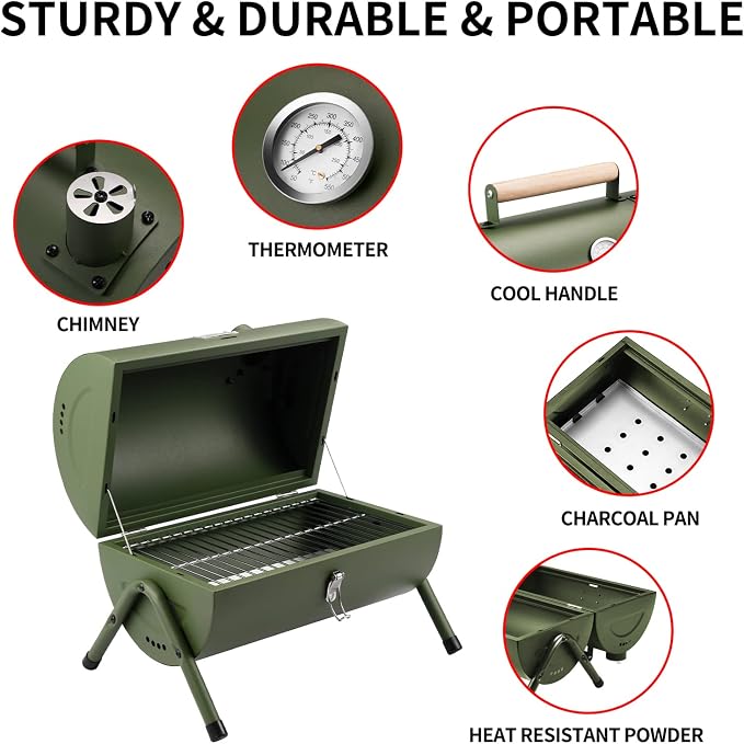 Portable Charcoal Grill, Tabletop Outdoor Barbecue Smoker, Small BBQ Grill - Image 2