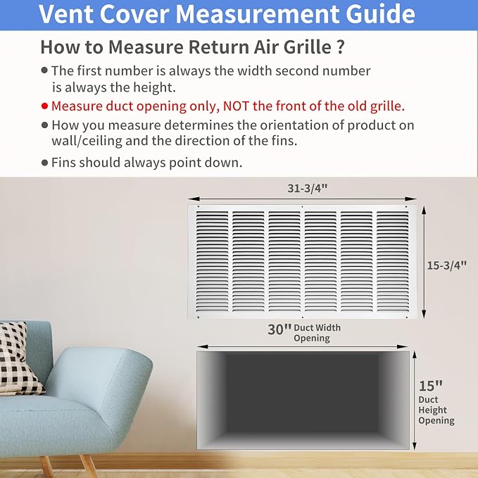 30"W x 14"H Steel Return Air Grille, Air Return Vent Cover - Image 5