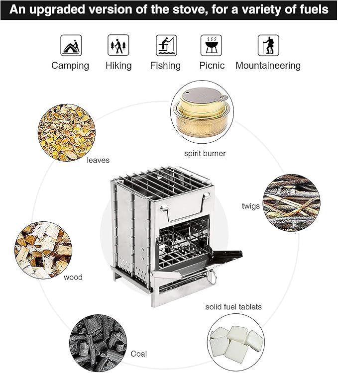 REDCAMP Wood Burning Folding Camp Stove Stainless Steel Grill, Portable - Image 3