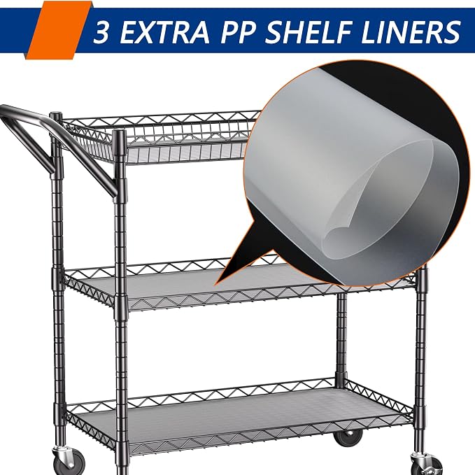 REGILLER 3 Tier Heavy Duty Rolling Utility Cart, Commercial Grade Metal - Image 5