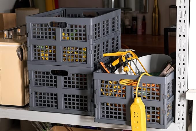 34L Large Plastic Folding Storage Crates, Collapsible Crates - Image 7
