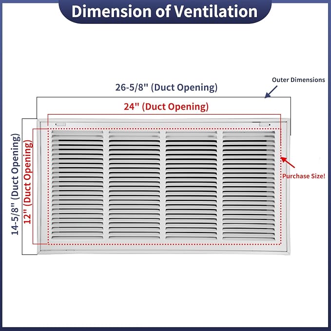 24"W x 12"H Steel Return Air Filter Grille - Image 2