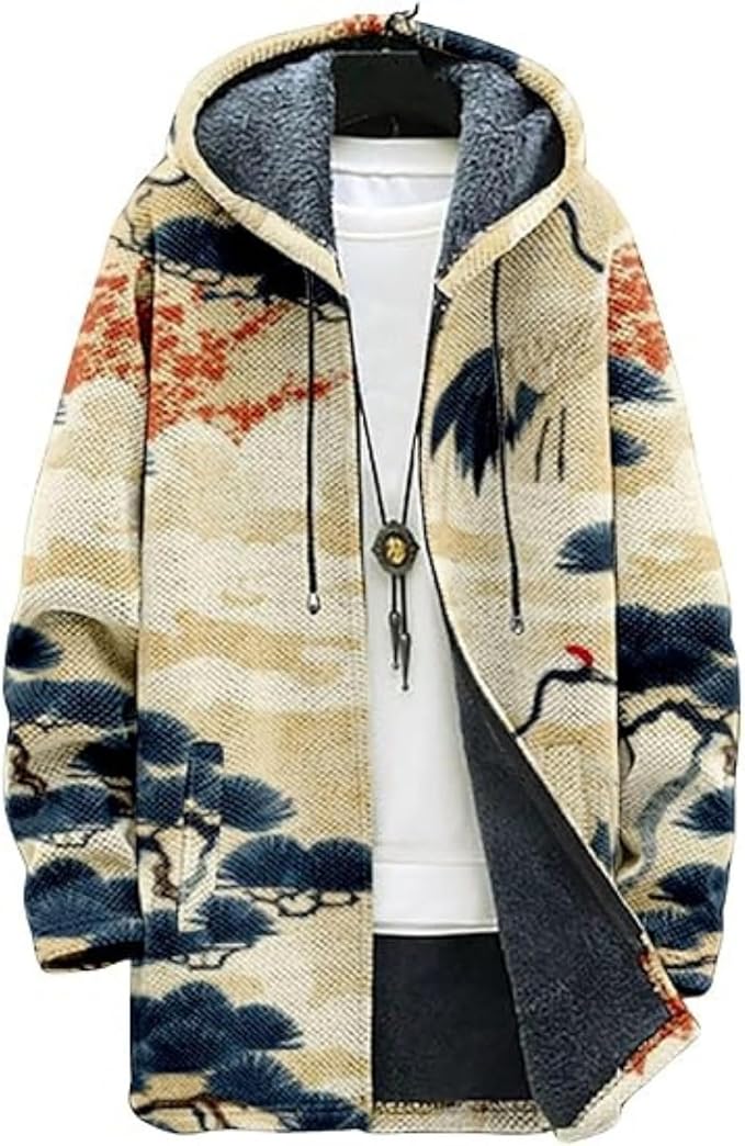 Men's Hooded Sweater Coat Knit Fleece Lined Long Cardigan Jacket by Unknown