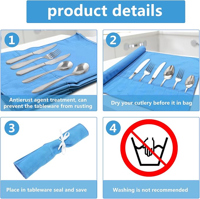 ikaufen 8/10Pcs Silver Storage Bags Anti Tarnish Flannel Protector Bags Blue - Image 3