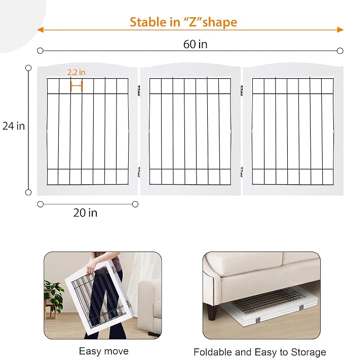 LZRS 3-Panel Freestanding Foldable Wooden Dog Gate –Solid Wood & Steel Wire - Image 5