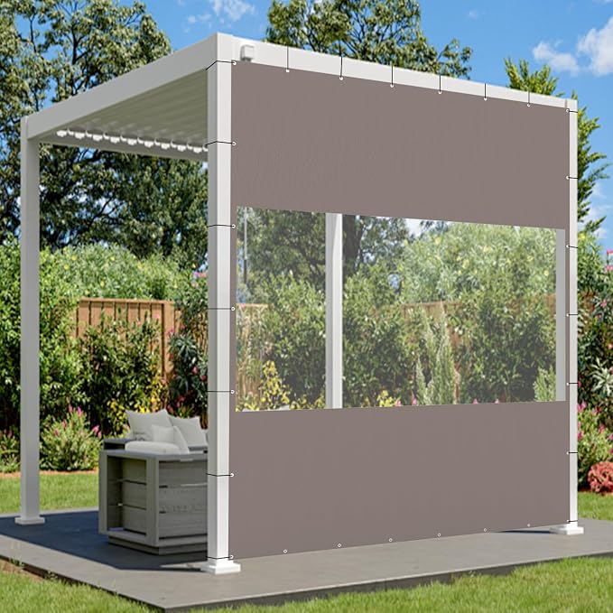 Domi Heavy Duty Outdoor Clear Panel Curtain, 18 oz Waterproof PVC Polyester - Image 2