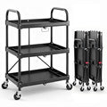 DUMOS 3-Tier Foldable Utility Cart Set of 2, Collapsible Service Cart by DumosLifestyle