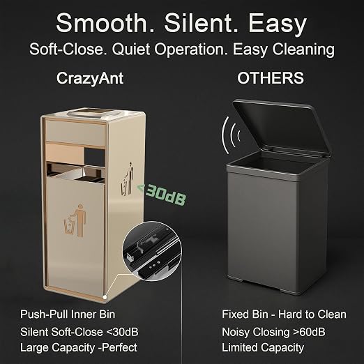 Stainless Steel Gold Commercial Trash Can, Heavy Duty Brushed Finish Garbage Bin - Image 5
