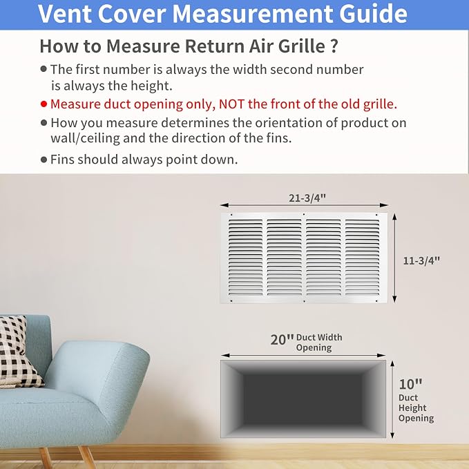 20"W x 10"H Steel Return Air Grille, Air Return Vent Cover - Image 5