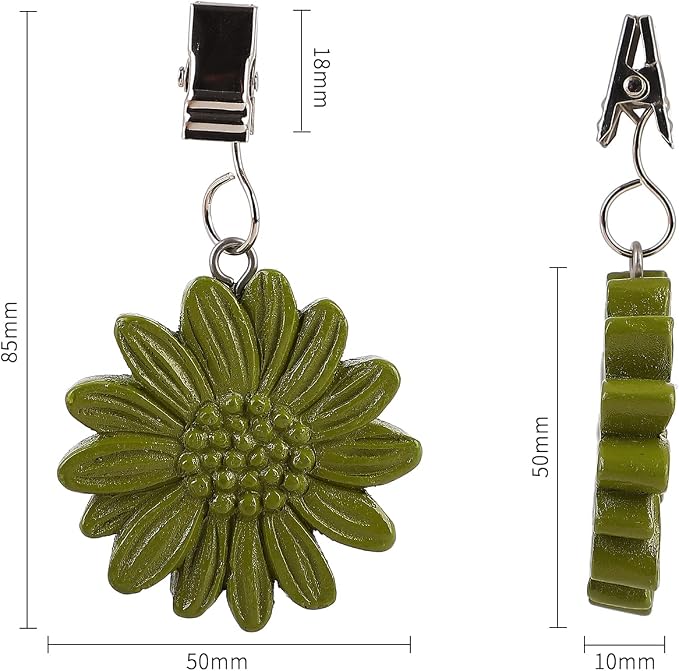 TwoFish Home Set of 4 Green Sunflower Resin Tablecloth Weights Clips Green - Image 5