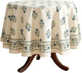 ISAENNE Designer White Linen Round Tablecloth, Chinoiserie Floral Elegant by Isaennehomedecoration