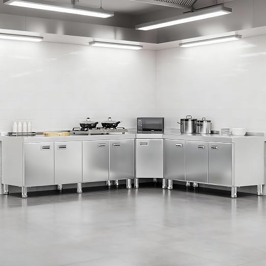 KINGBO Stainless Steel Corner Cabinet Heavy Duty Prep Table - Image 4