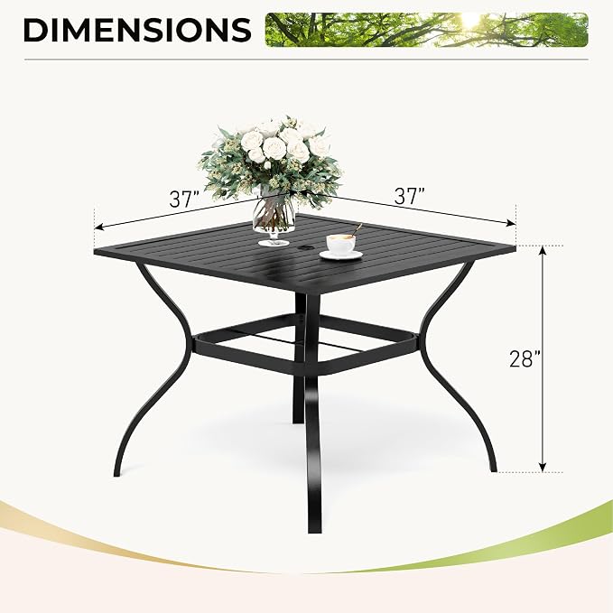 Outdoor Patio Square Dining Table, All Weather Wrought Iron Black Outdoor Table - Image 3