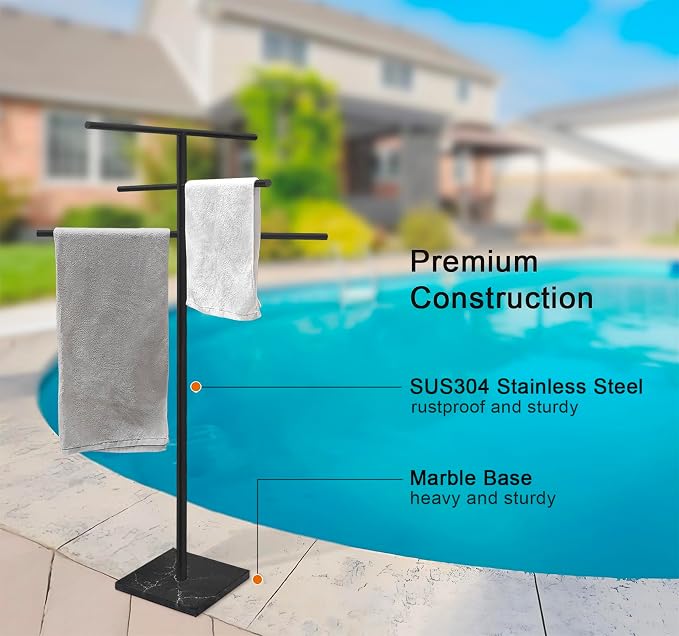 Marble Base Outdoor Standing Towel Rack - Image 5