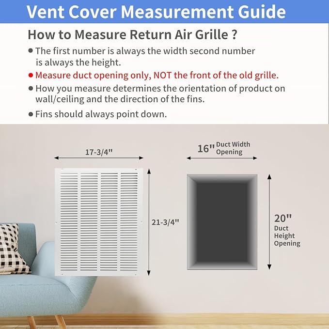 16"W x 20"H Steel Return Air Grille, Air Return Vent Cover - Image 5