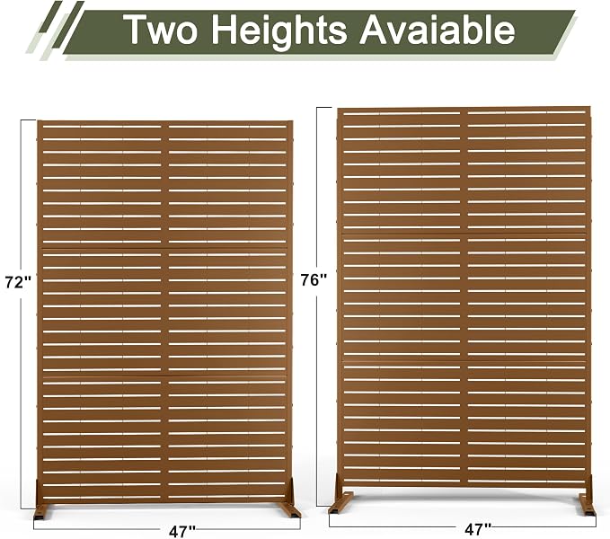 Metal Privacy Screen Outdoor 72" H×47" W, Freestanding Decorative Privacy Screen - Image 2