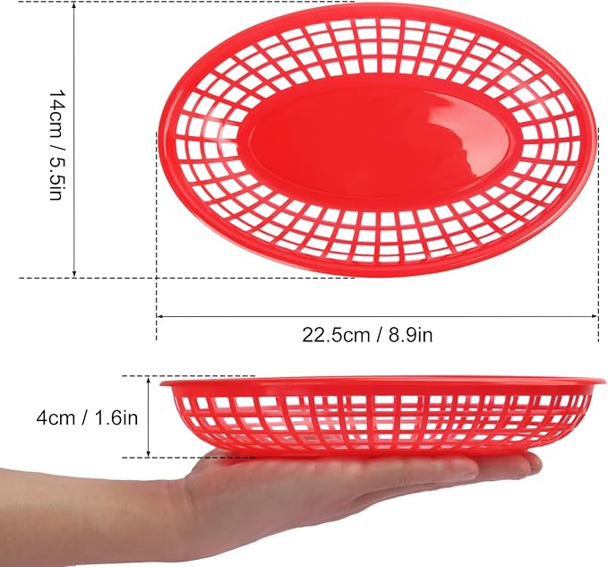 90 Pcs 9 x 5.7 Inch Reusable Oval Fast Food Baskets, Sturdy Plastic Serving - Image 2