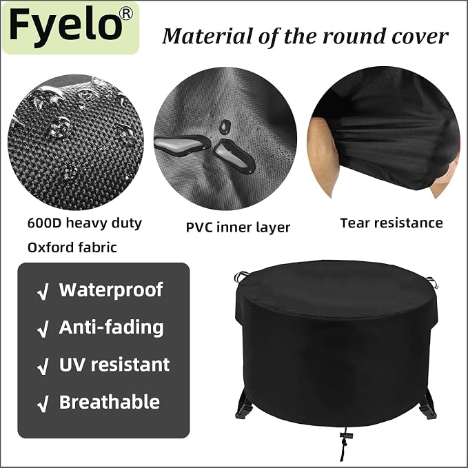 Round Fire Pit Cover 36" Dia X 24" H, 600D Strong Tear Resistant, Waterproof & - Image 4
