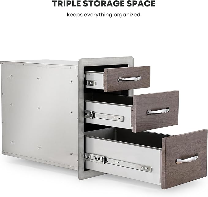 Stanbroil Outdoor Kitchen Drawers Triple BBQ Drawers 15" W x 21.3" H x 23" D - Image 4