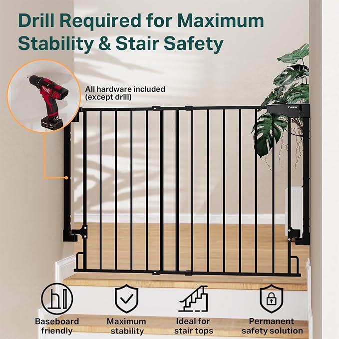 Cumbor 29.2–43" Baby Gate for Stairs, Wall-Mounted, Expandable No Bottom Bar - Image 5