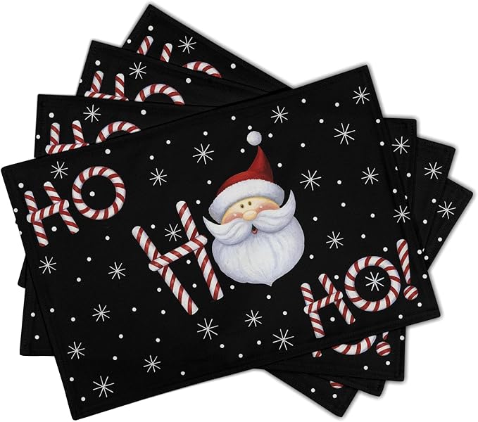 Giwawa Christmas Placemats Set of 4, Santa Claus Laugh Winter Snowflake Black - Image 2