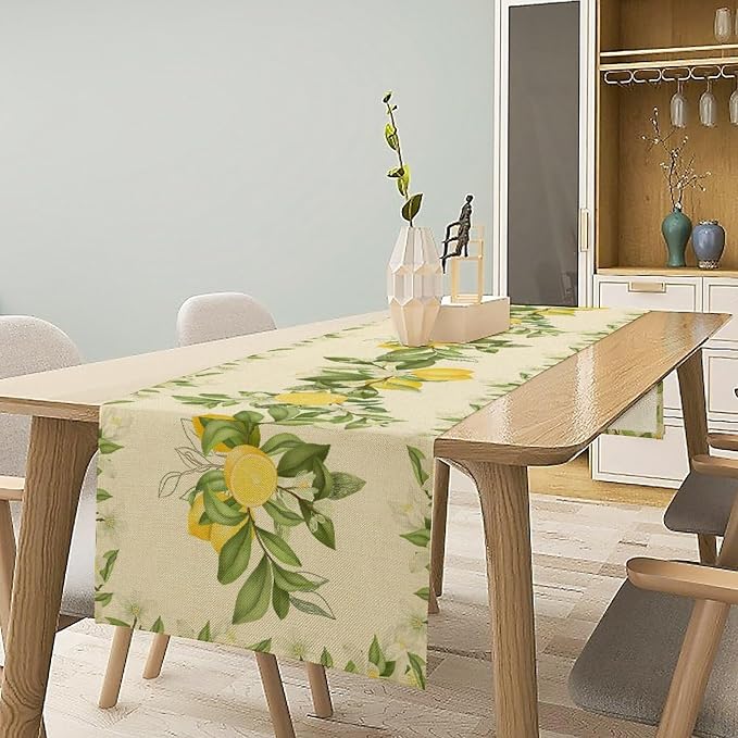 Summer Lemon Table Runner, Spring Blooming Lemon Tree Branches Bouquets Yellow - Image 2