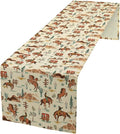 Western Cowboy Table Runner, Vintage Farmhouse Country Cowboy Horse Cactus by Unknown