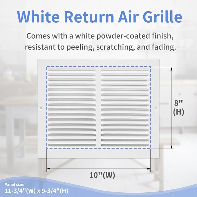 10"W x 8"H Steel Return Air Grille, Air Return Vent Cover - Image 3