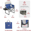 Camping Directors Chair, Blue, Steel Frame, 300 lb Capacity
