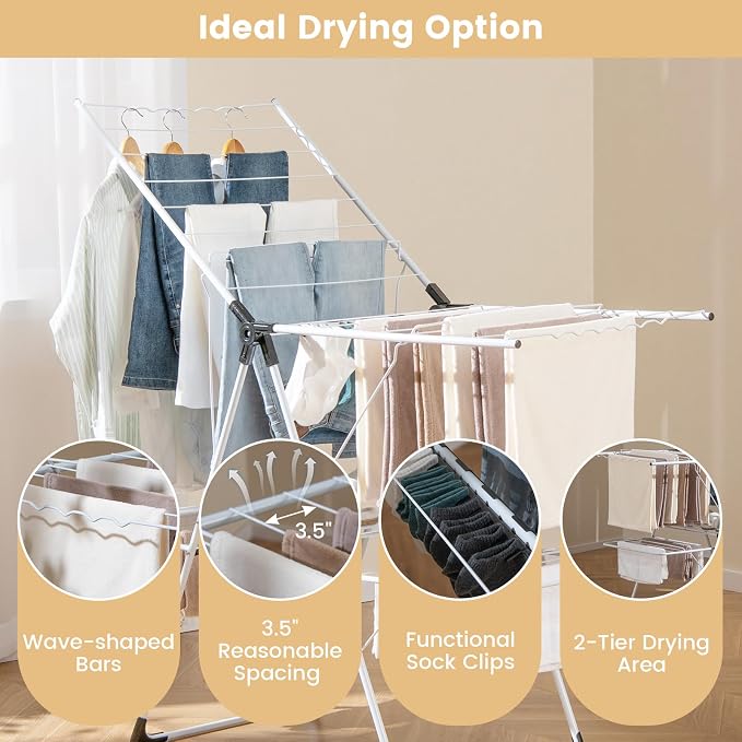 GOFLAME Clothes Drying Rack, 2-Tier Folding Laundry Drying Rack - Image 6